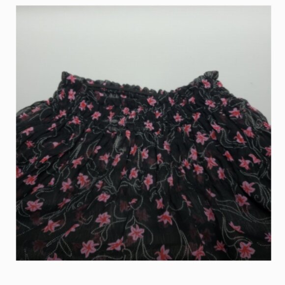 Elizabeth and James Women's Smocked Mock Neck Sheer Long Sleeve Floral Top XL - Picture 3 of 14